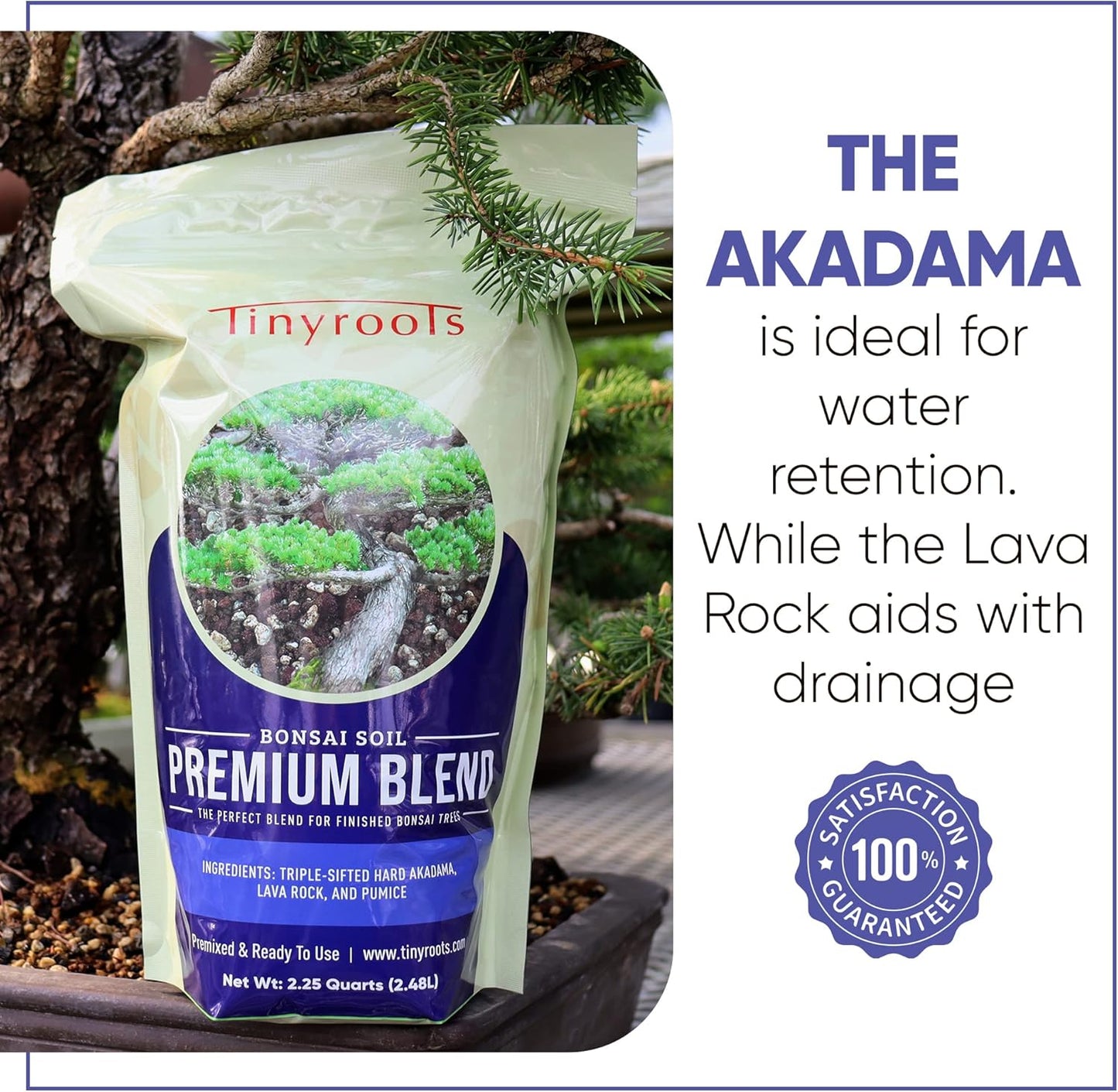 Premium Bonsai Soil -  2.25 Quart Soil Blend for Finished Bonsai, Ideal for Water Retention and Root Development, Made from Genuine Akadama, Red Lava Rock and Pumice