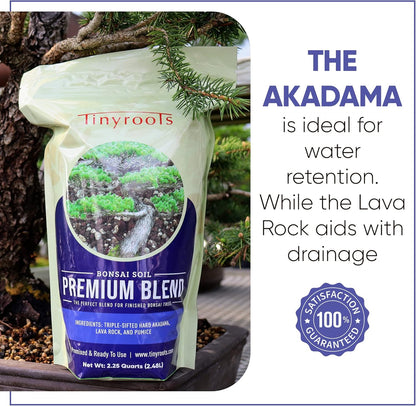 Premium Bonsai Soil -  2.25 Quart Soil Blend for Finished Bonsai, Ideal for Water Retention and Root Development, Made from Genuine Akadama, Red Lava Rock and Pumice