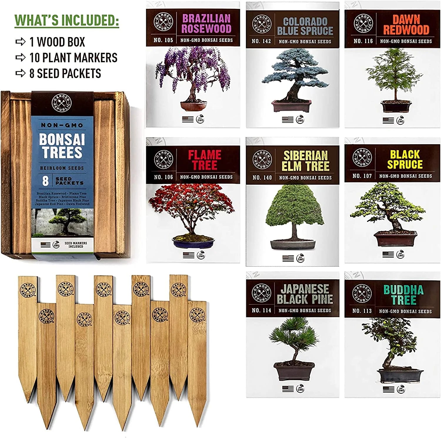 8-Variety Bonsai Seed Box with Wooden Plant Markers