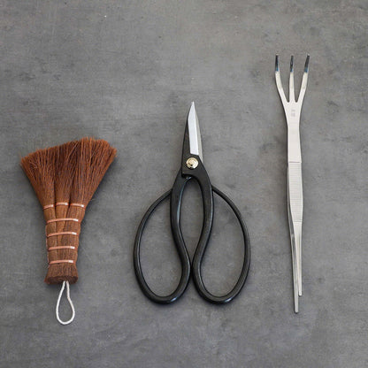 Japanese Bonsai 3PCS Starter Kit, Traditional Scissors, Tweezers, Broom