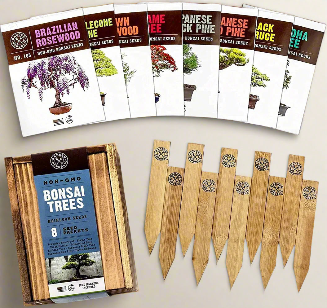 8-Variety Bonsai Seed Box with Wooden Plant Markers