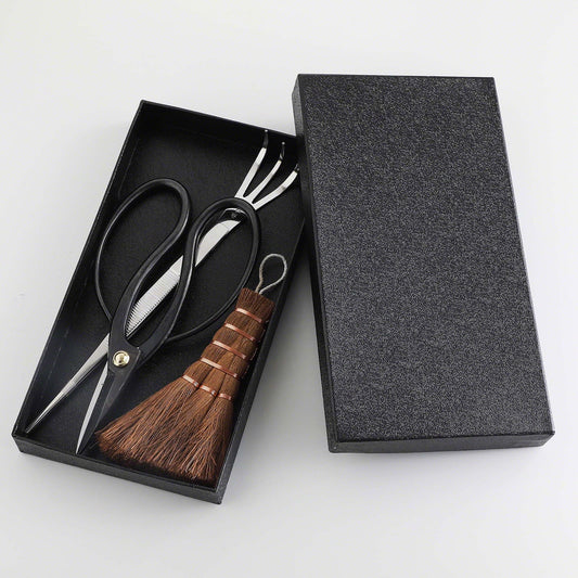 Japanese Bonsai 3PCS Starter Kit, Traditional Scissors, Tweezers, Broom